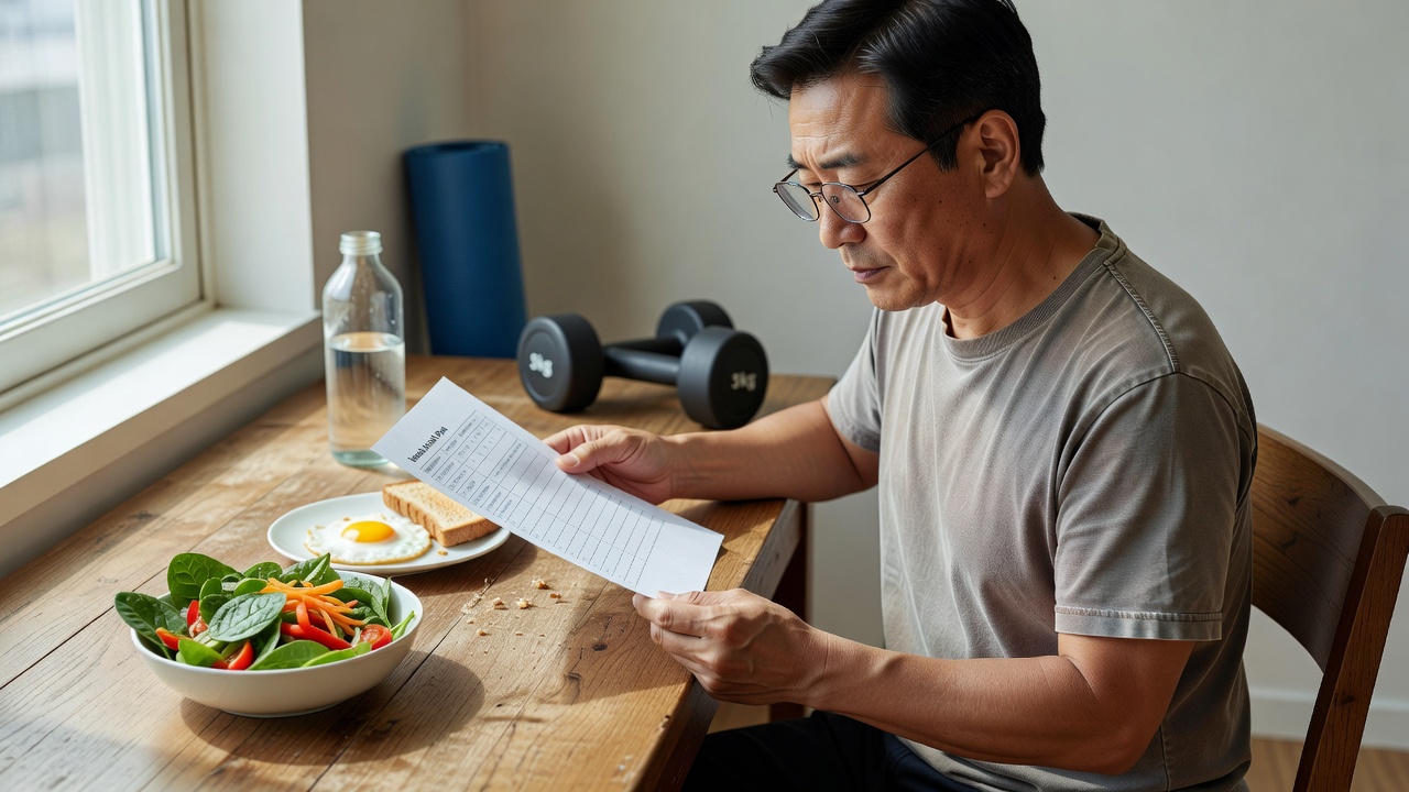 중년 남성 건강 관리의 목차와 전략을 보여주는 실용적인 사진